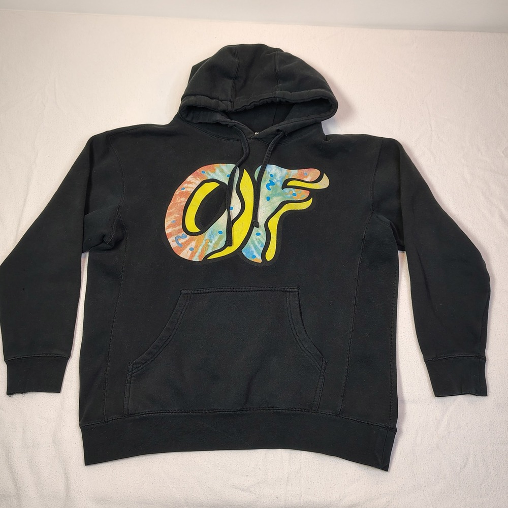 Odd Future Hoodie Mens Large Black Tie‎ Dye Donut Logo Pullover Sweatshirt Skate